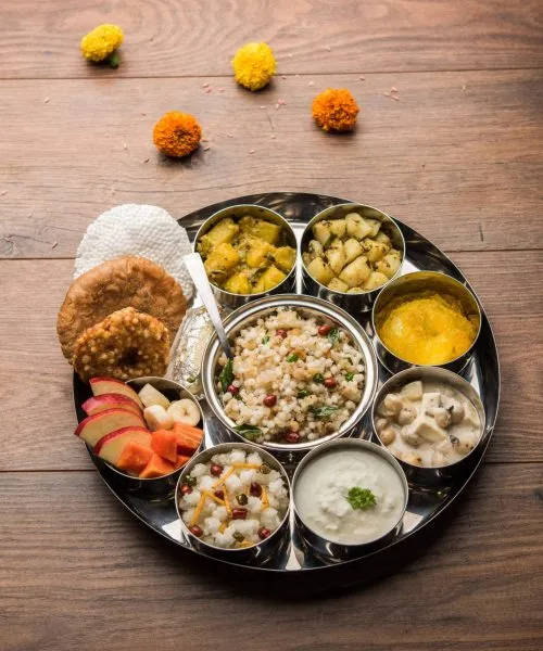 Navratri Upwas Thali / Fasting food platter, selective focus